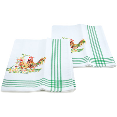 Textile Cotton Set of 2 Kitchen Towels 24&quot; Roosting Couple Green