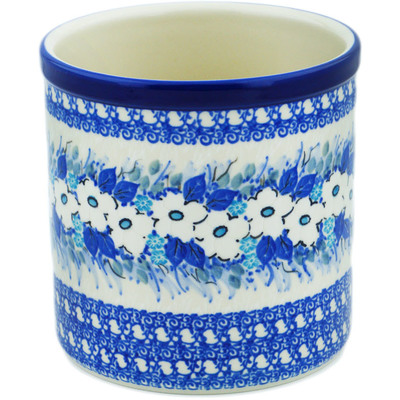 Polish Pottery Utensil Jar 6&quot; Delicate Magnolia UNIKAT