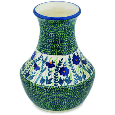 Polish Pottery Vase 8&quot; Blue Fields UNIKAT