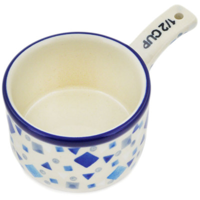 Polish Pottery 1/2 Cup Measuring Cup Blue Celebration