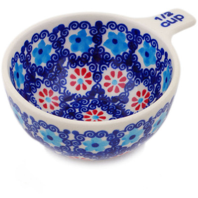 Polish Pottery 1/2 Cup Measuring Cup Floral Sea