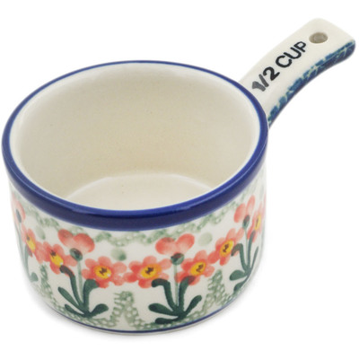Polish Pottery 1/2 Cup Measuring Cup Peach Spring Daisy