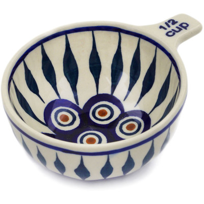 Polish Pottery 1/2 Cup Measuring Cup Peacock Leaves