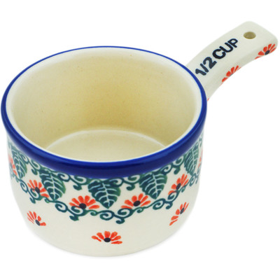 Polish Pottery 1/2 Cup Measuring Cup Pink Forget Me Not UNIKAT