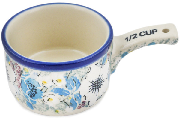 Polish Pottery UNIKAT 1/2 Cup Measuring Cup Solstice Bloom Pattern by Ceramika Artystyczna