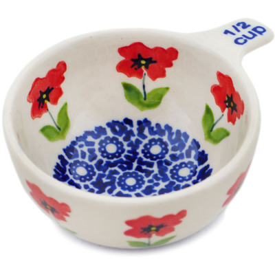 Polish Pottery 1/2 Cup Measuring Cup Wind-blown Poppies