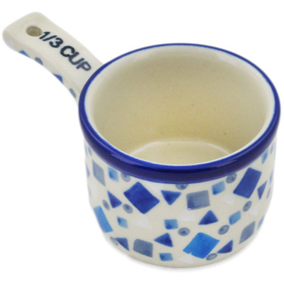 Polish Pottery 1/3  Cup Measuring Cup Blue Celebration
