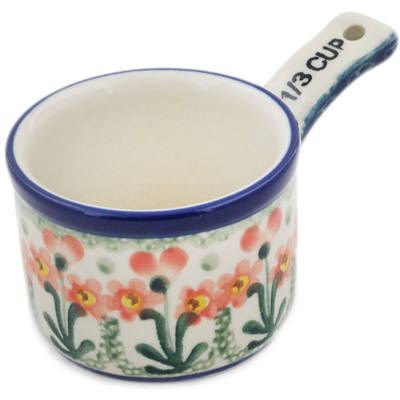 Polish Pottery 1/3  Cup Measuring Cup Peach Spring Daisy