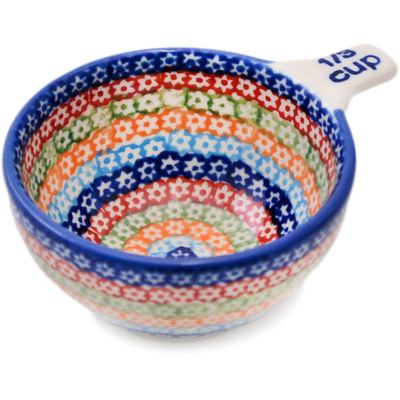 Polish Pottery 1/3 Cup Measuring Cup Rainbow Chains UNIKAT
