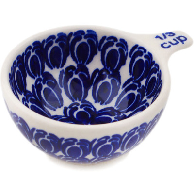 Polish Pottery 1/3 Cup Measuring Cup Retro Blue Tulips