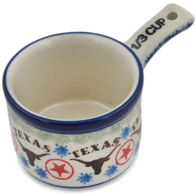 Polish Pottery 1/3  Cup Measuring Cup Texas Longhorns