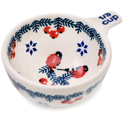 Polish Pottery 1/3 Cup Measuring Cup Winter Bullfinch