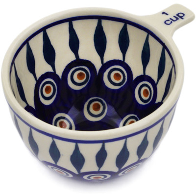 Polish Pottery 1 Cup Measuring Cup Peacock Leaves