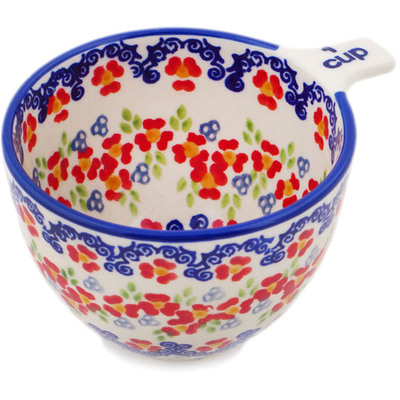 Polish Pottery 1 Cup Measuring Cup Red Chains UNIKAT