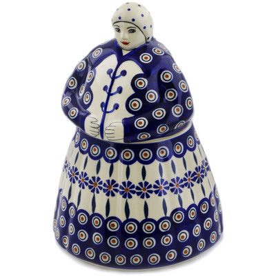 Polish Pottery 10&quot; Babcia Cookie Jar Peacock