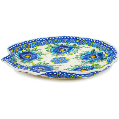 Polish Pottery 11&quot; Fluted Shell Shaped Platter Orchid Crown UNIKAT