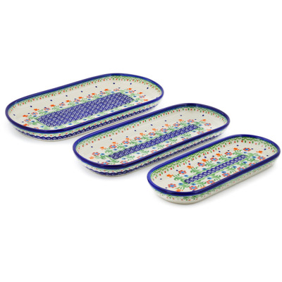 Polish Pottery 3-Piece Platter Set Spring Flowers