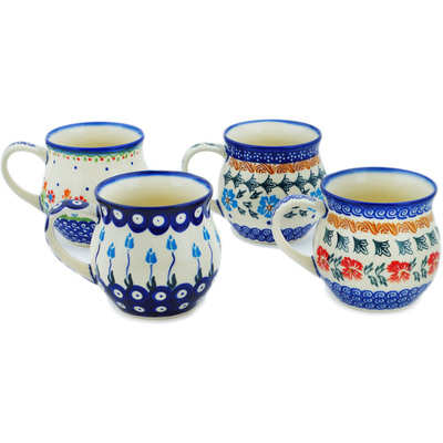 Polish Pottery 4 Bubble Mugs Variety UNIKAT