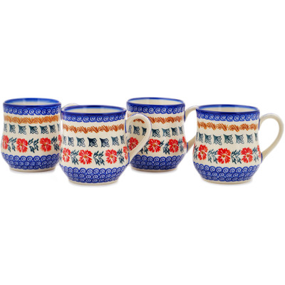 Polish Pottery 4 Mugs Red Cornflower