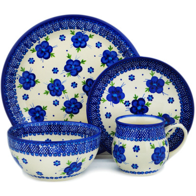 Polish Pottery 4-Piece Place Setting Bleu-belle Fleur