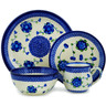 Polish Pottery 4-Piece Place Setting Blue Poppies