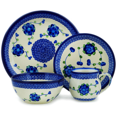 Polish Pottery 4-Piece Place Setting Blue Poppies