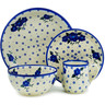 Polish Pottery 4-Piece Place Setting Blue Poppies Spring