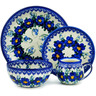 Polish Pottery 4-Piece Place Setting Blue Wildflower UNIKAT