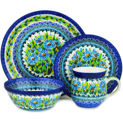 Polish Pottery 4-Piece Place Setting Buquet Azul UNIKAT