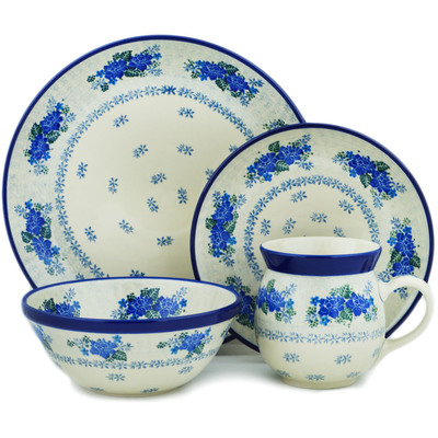 Polish Pottery 4-Piece Place Setting Cornflower Wind UNIKAT