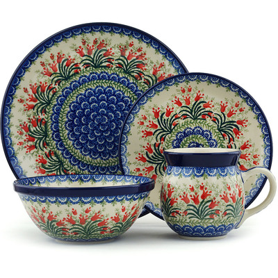 Polish Pottery 4-Piece Place Setting Crimson Bells