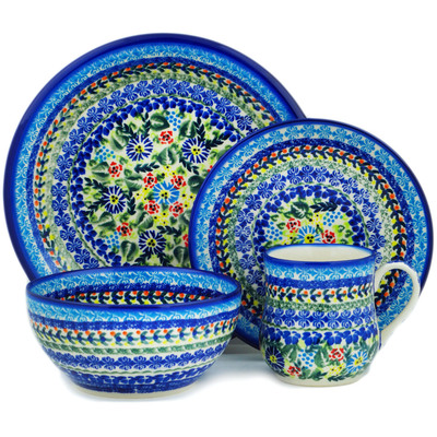 Polish Pottery 4-Piece Place Setting Flor-de-lis UNIKAT