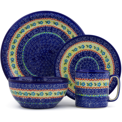 Polish Pottery 4-Piece Place Setting Flower Sea