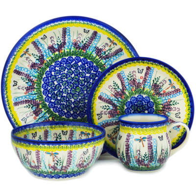 Polish Pottery 4-Piece Place Setting Long Lavender UNIKAT