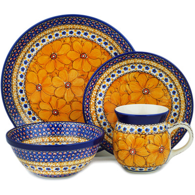 Polish Pottery 4-Piece Place Setting Marigold Dreams UNIKAT