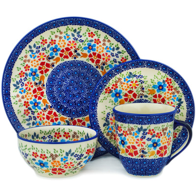 Polish Pottery 4-Piece Place Setting Polish Spring UNIKAT