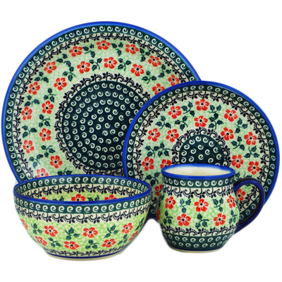 Polish Pottery 4-Piece Place Setting Poppies Charm UNIKAT