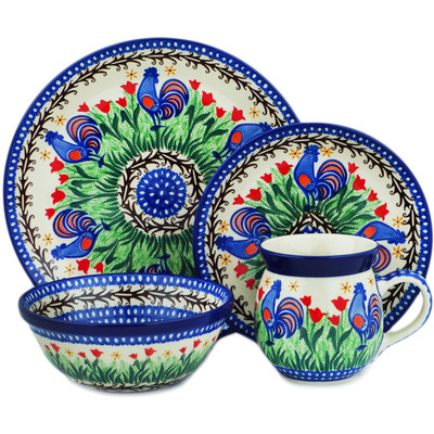 Polish Pottery 4-Piece Place Setting Spring Chickens UNIKAT