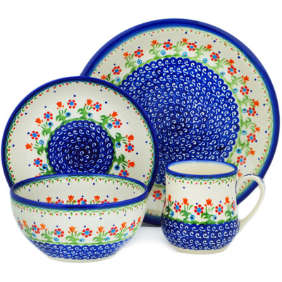 Polish Pottery 4-Piece Place Setting Spring Flowers