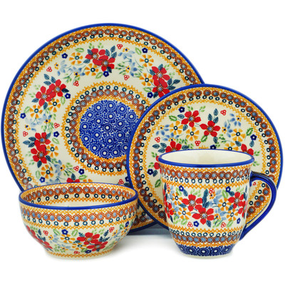 Polish Pottery 4-Piece Place Setting Summer Bouquet UNIKAT