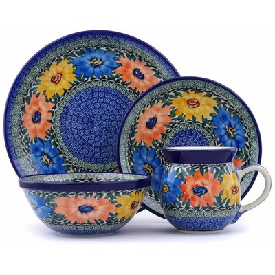 Polish Pottery 4-Piece Place Setting Summer Dance UNIKAT