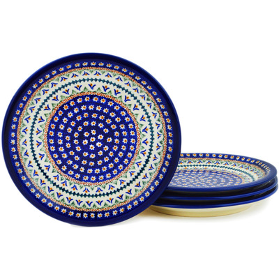 Polish Pottery 4-Piece Set of Luncheon Plates Floral Peacock UNIKAT