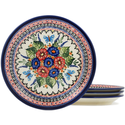 Polish Pottery 4-Piece Set of Luncheon Plates Spring Splendor UNIKAT