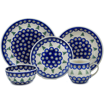 Polish Pottery 5-Piece Place Setting Peacock Pines