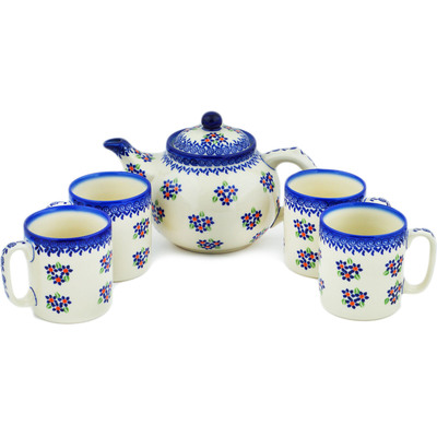 Polish Pottery 5-Piece Tea Coffee Set for Four Bright Bunches