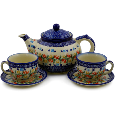 Polish Pottery 5-Piece Tea Coffee Set for Two Wreath Of Bealls