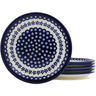Polish Pottery 6-Piece Set of Luncheon Plates Flowering Peacock