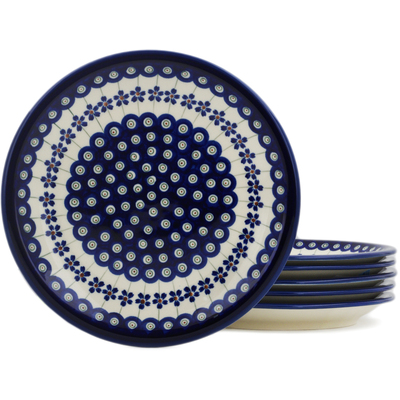 Polish Pottery 6-Piece Set of Luncheon Plates Flowering Peacock