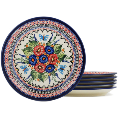 Polish Pottery 6-Piece Set of Luncheon Plates Spring Splendor UNIKAT