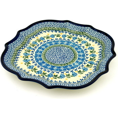 Polish Pottery 8 Point Plate Blue Fan Flowers